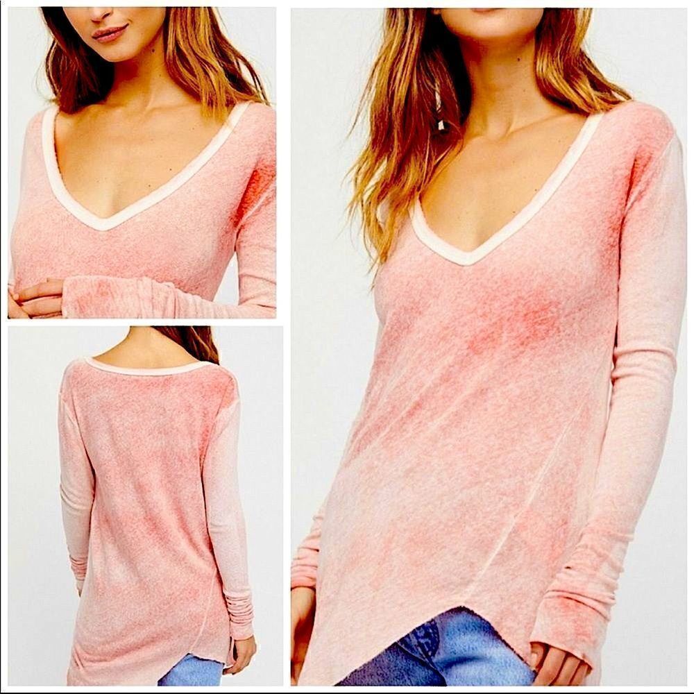 Free People We the Free Long Sleeve Peachy Salmon Color Tunic Tee NWOT Small